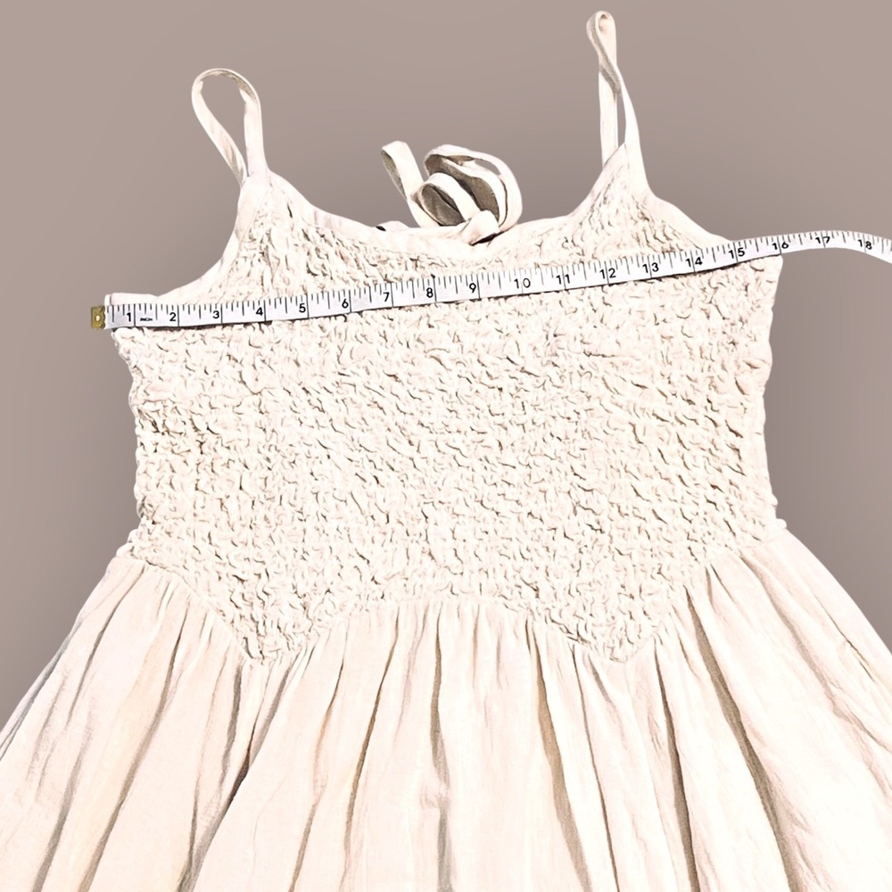 Free People Endless Summer Ivory 100% Cotton Smocked Midi Dress Large Pockets - Picture 7 of 14